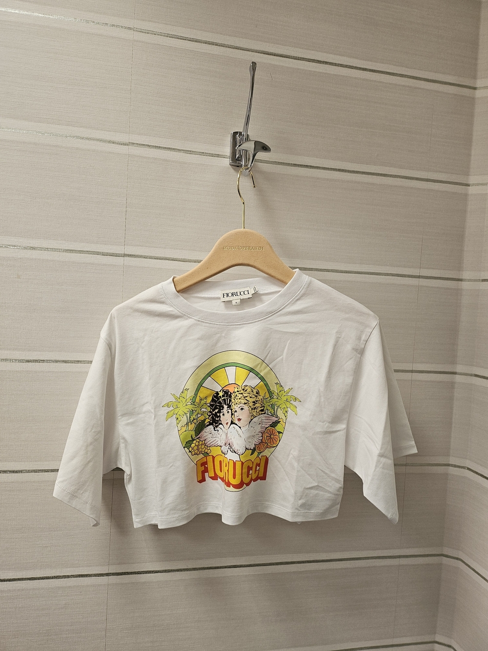 Fiorucci Angel Graphic Cropped Tee White Logo Size Small